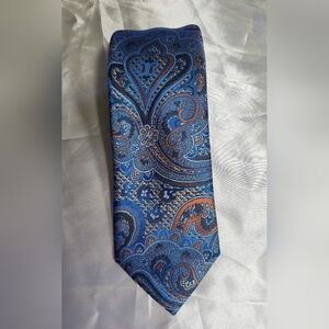 Perry Ellis Blue and Brown Paisley Tie